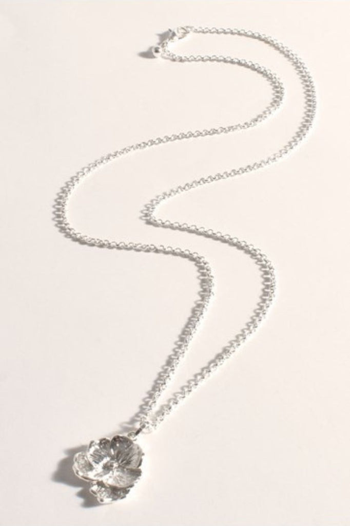 Adorne Long Pansy Pendant Necklace Silver _ Silvermaple Boutique