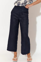 Adorne Nisha Cropped Linen Pant | Navy_Silvermaple Boutique