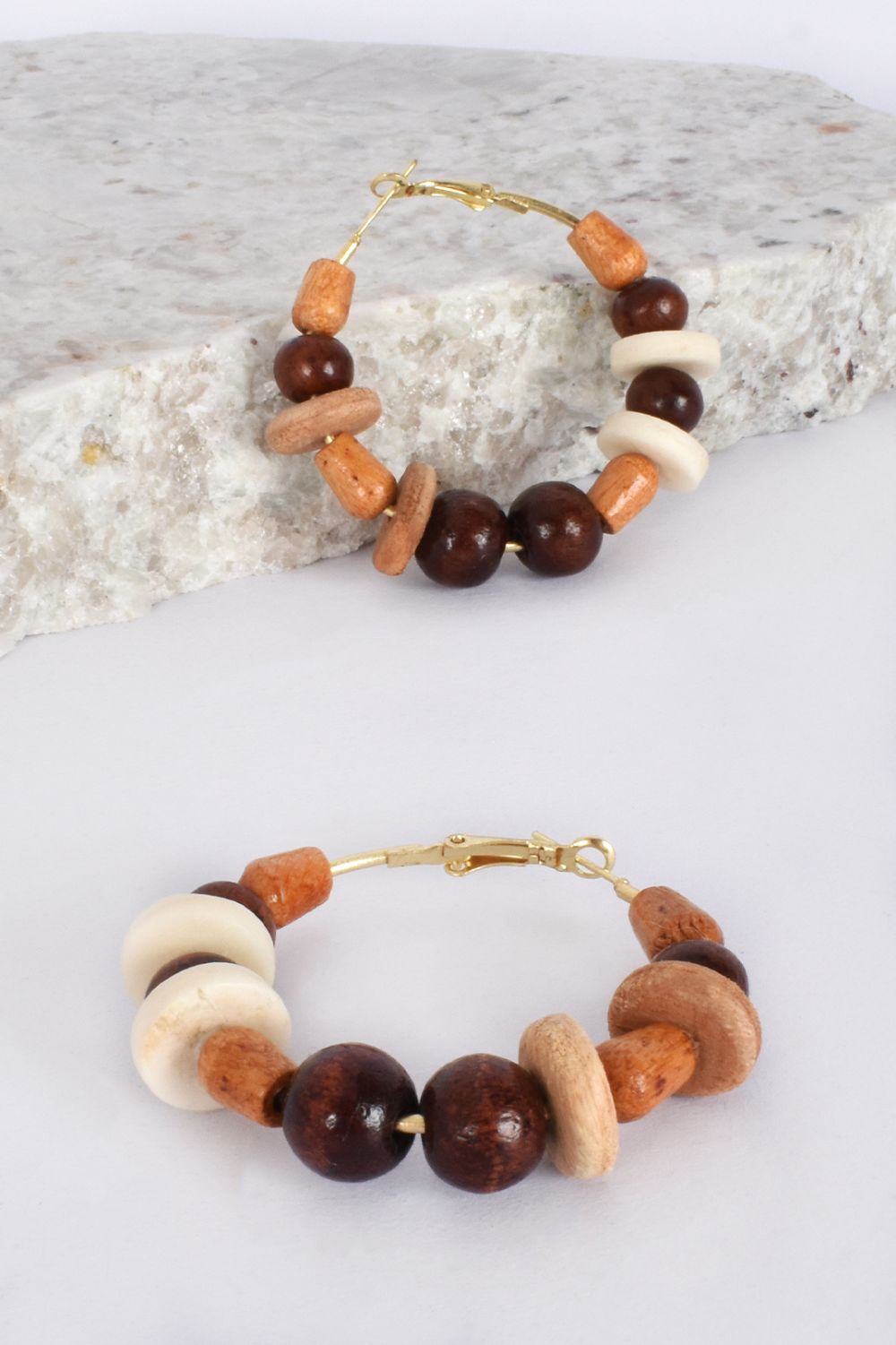 Adorn Kenya Mixed Bead Hoops | Tan Multi_Silvermaple Boutique