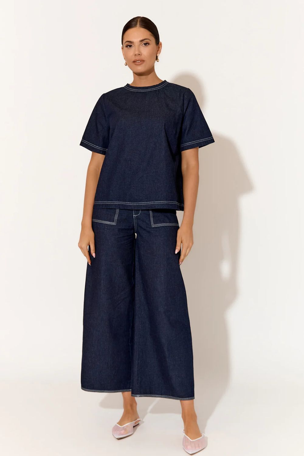 Adorne Emmie Contrast Stitch Pant | Denim_Silvermaple Boutique