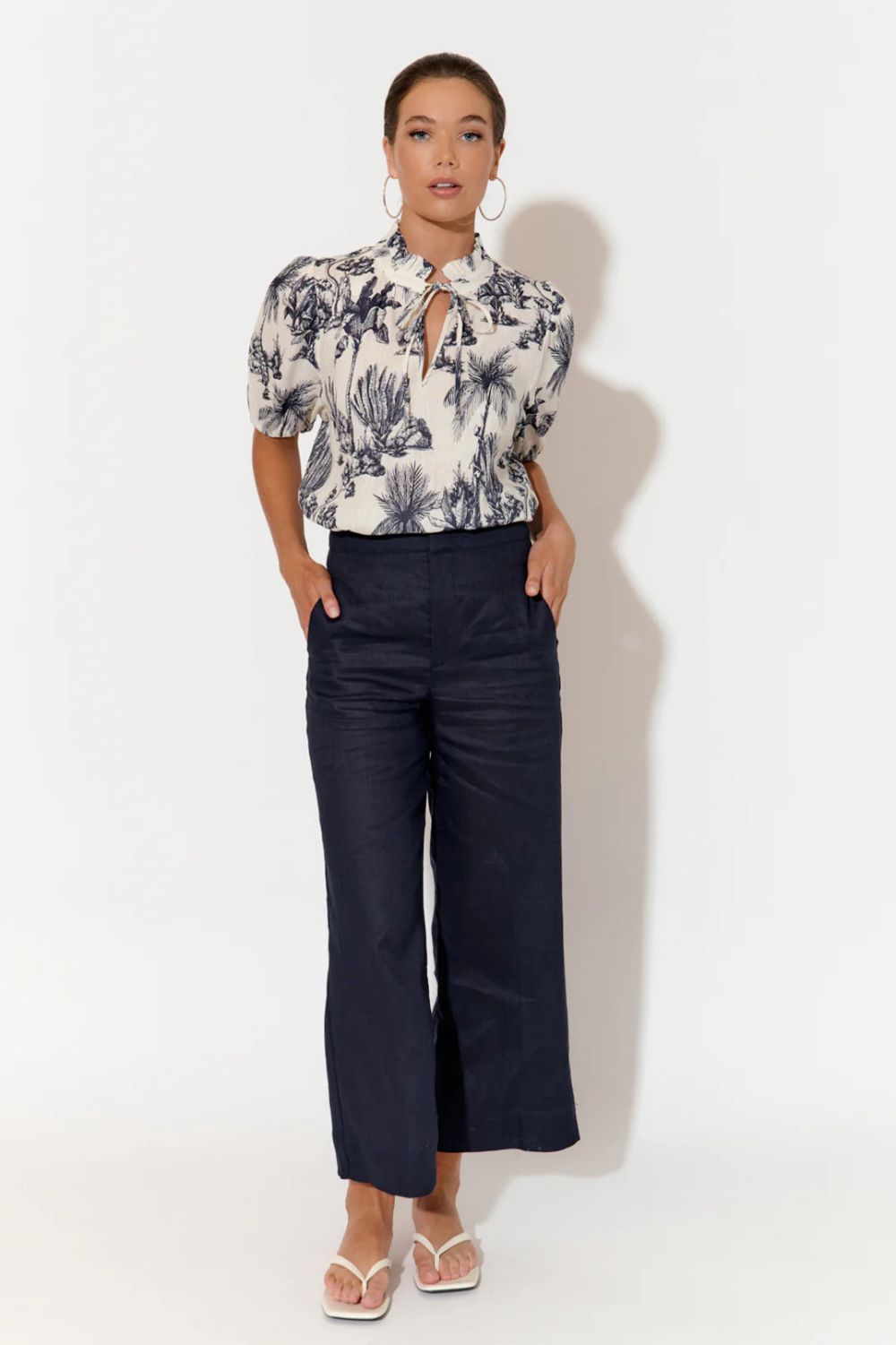 Adorne Nisha Cropped Linen Pant | Navy_Silvermaple Boutique