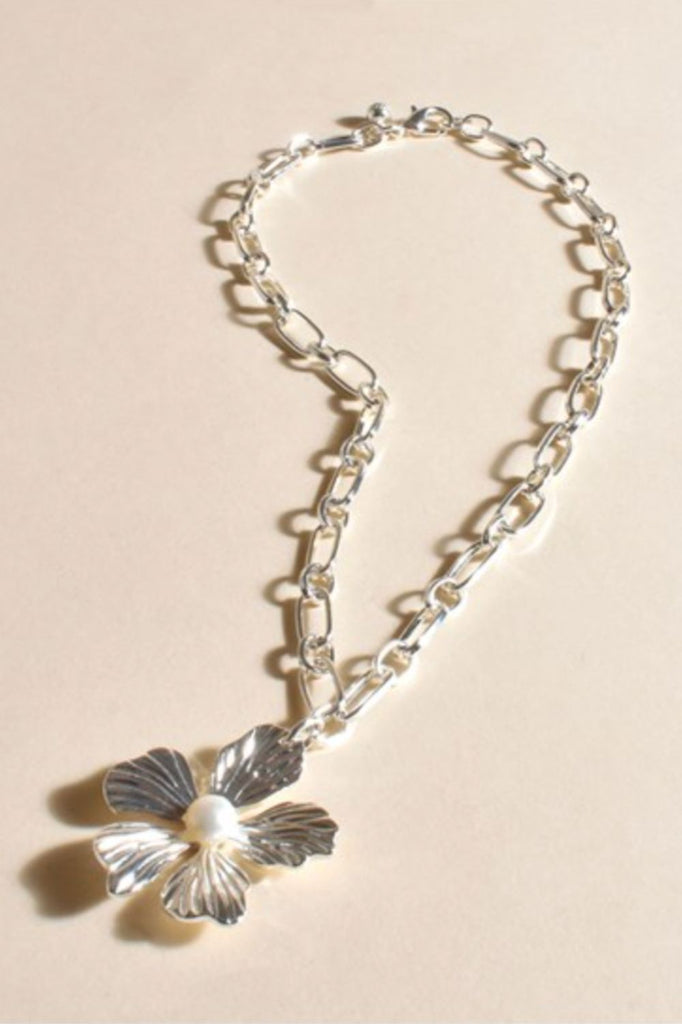 Adorne Statement Kalani Orchid Cluster Necklace| Silver_Silvermaple Boutique