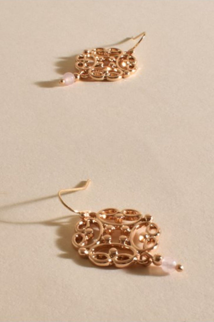 Adorne Fallon Stone Drop Filigree Hook Earrings | Pink/Gold_Silvermaple Boutique