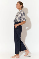 Adorne Nisha Cropped Linen Pant | Navy_Silvermaple Boutique