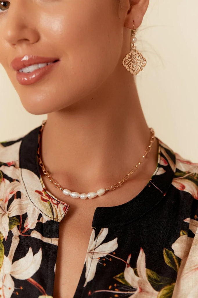 Adorne Pearl Filigree Pattern Hook Earrings | Rose Gold_Silvermaple Boutique