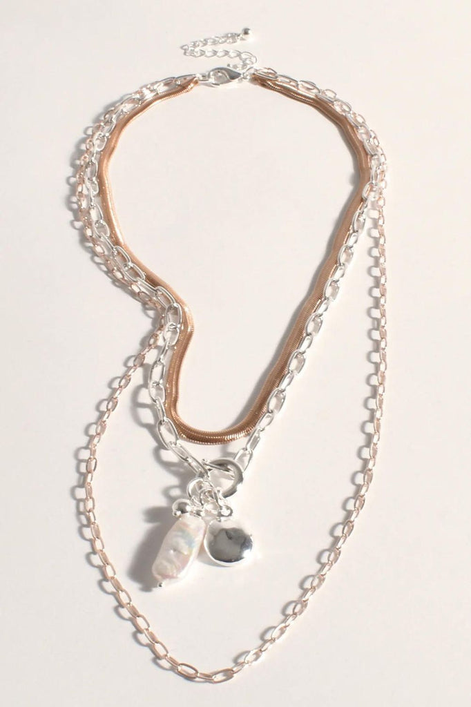 Adorne Tri Tone Layer Cluster Necklace | Multi/Cream_Silvermaple Boutique