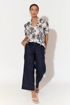 Adorne Nisha Cropped Linen Pant | Navy_Silvermaple Boutique