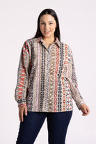 Silvermaple Collection - Aztec Stripe Shirt | Mahogany - Top - Silvermaple Boutique 