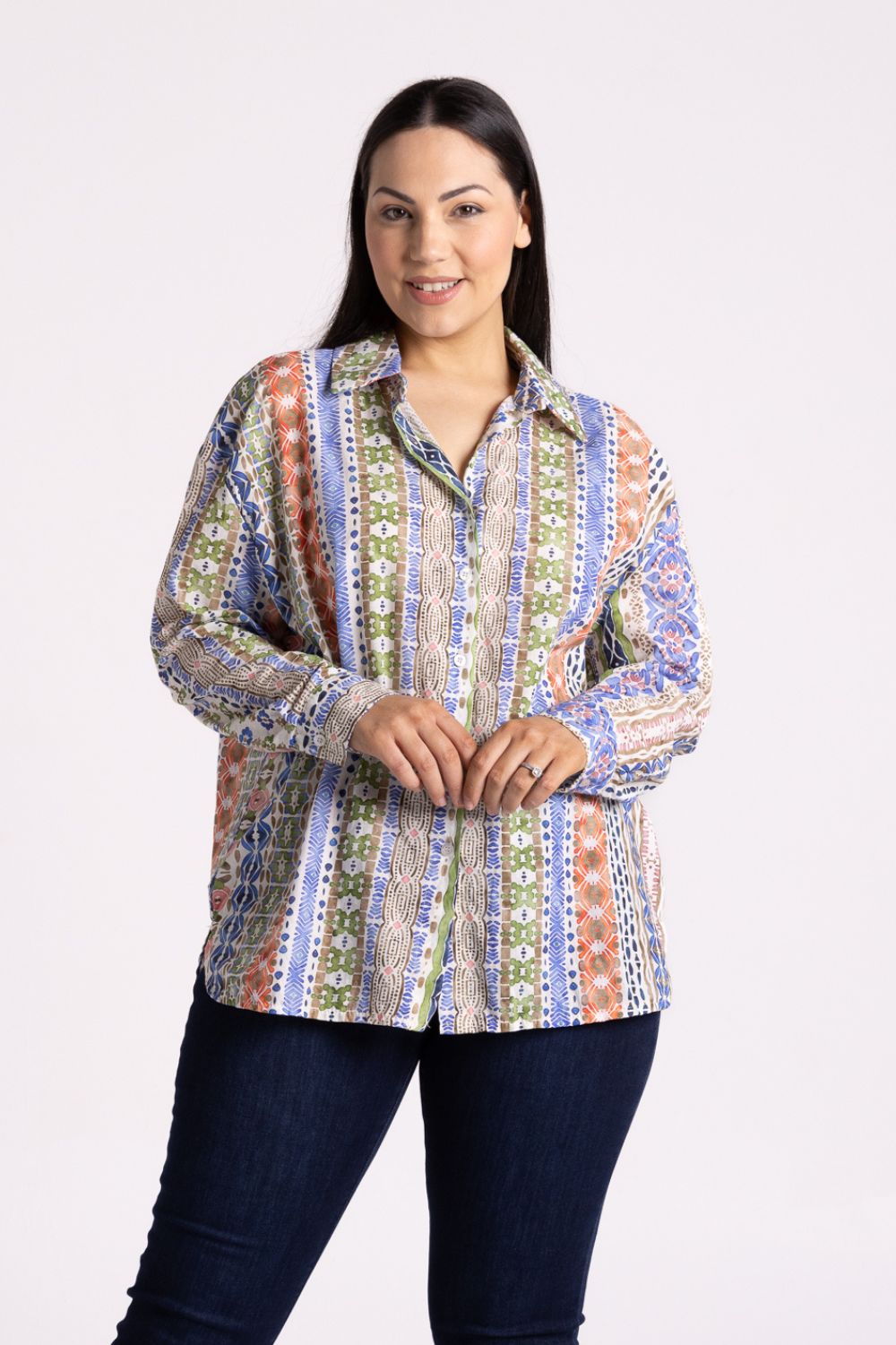 Silvermaple Collection - Aztec Stripe Shirt | Marine - Top - Silvermaple Boutique 