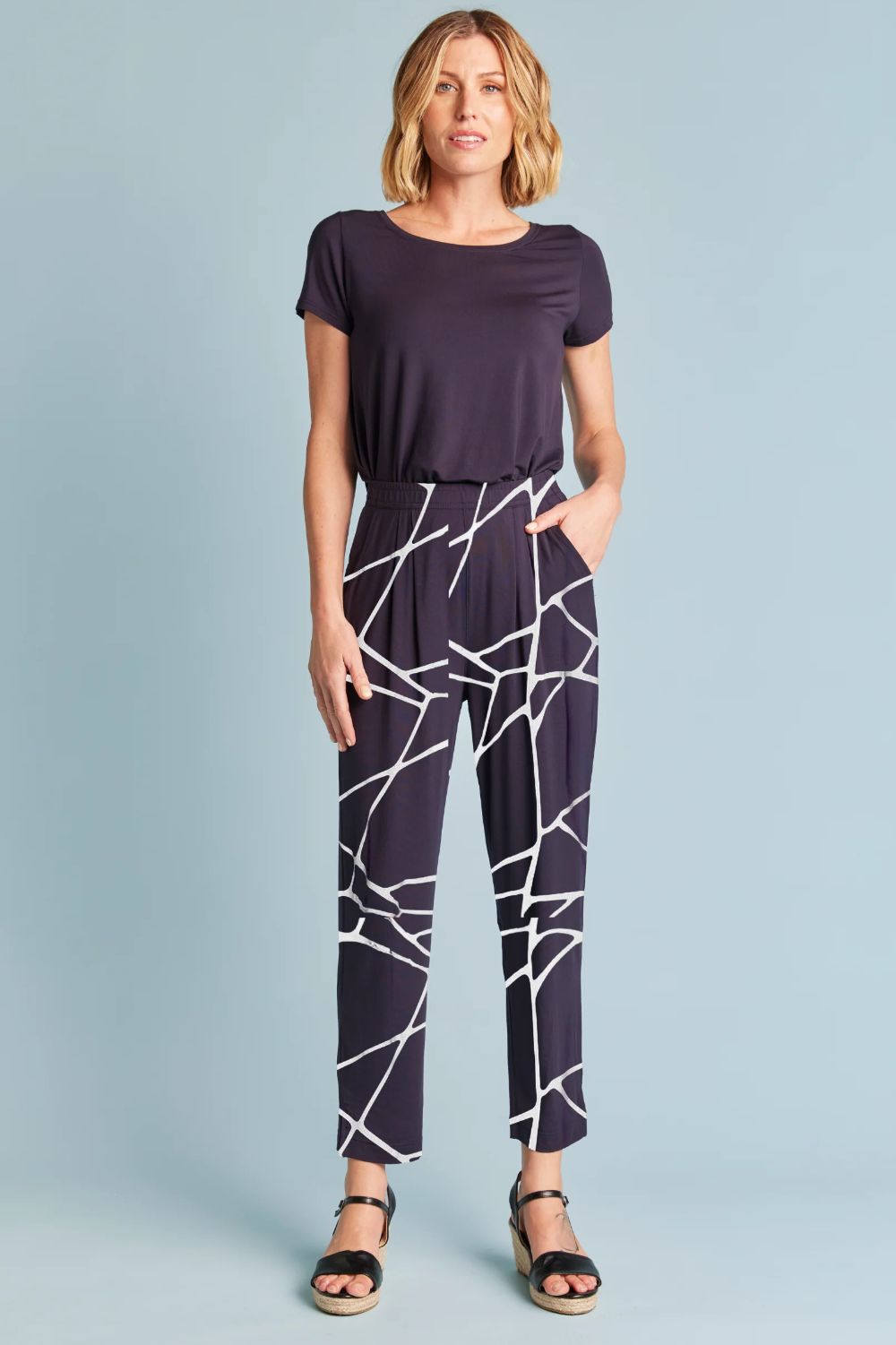 Tani Breeze Pant | Navy Marble_Silvermaple Boutique