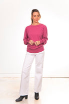 Bridge & Lord Crew Neck Pullover With Puff Sleeve | Pink Rose_Silvermaple Boutique