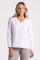 Silvermaple Collection - Carrie Linen V-Neck Top | White - Top - Silvermaple Boutique 