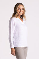 Silvermaple Collection - Carrie Linen V-Neck Top | White - Top - Silvermaple Boutique 