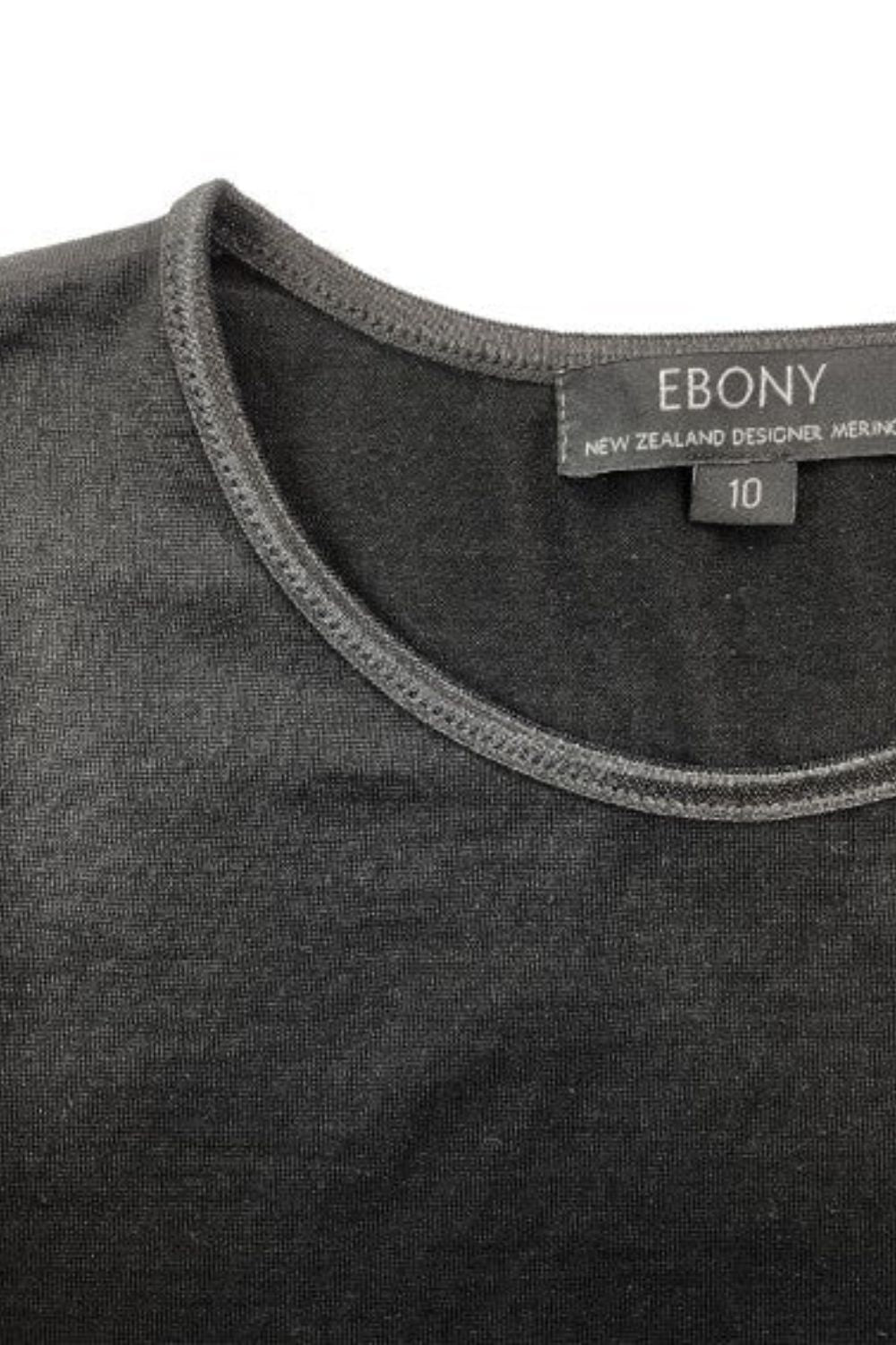 Ebony - Satin Trim Crew Neck | Black - Top - Silvermaple Boutique 