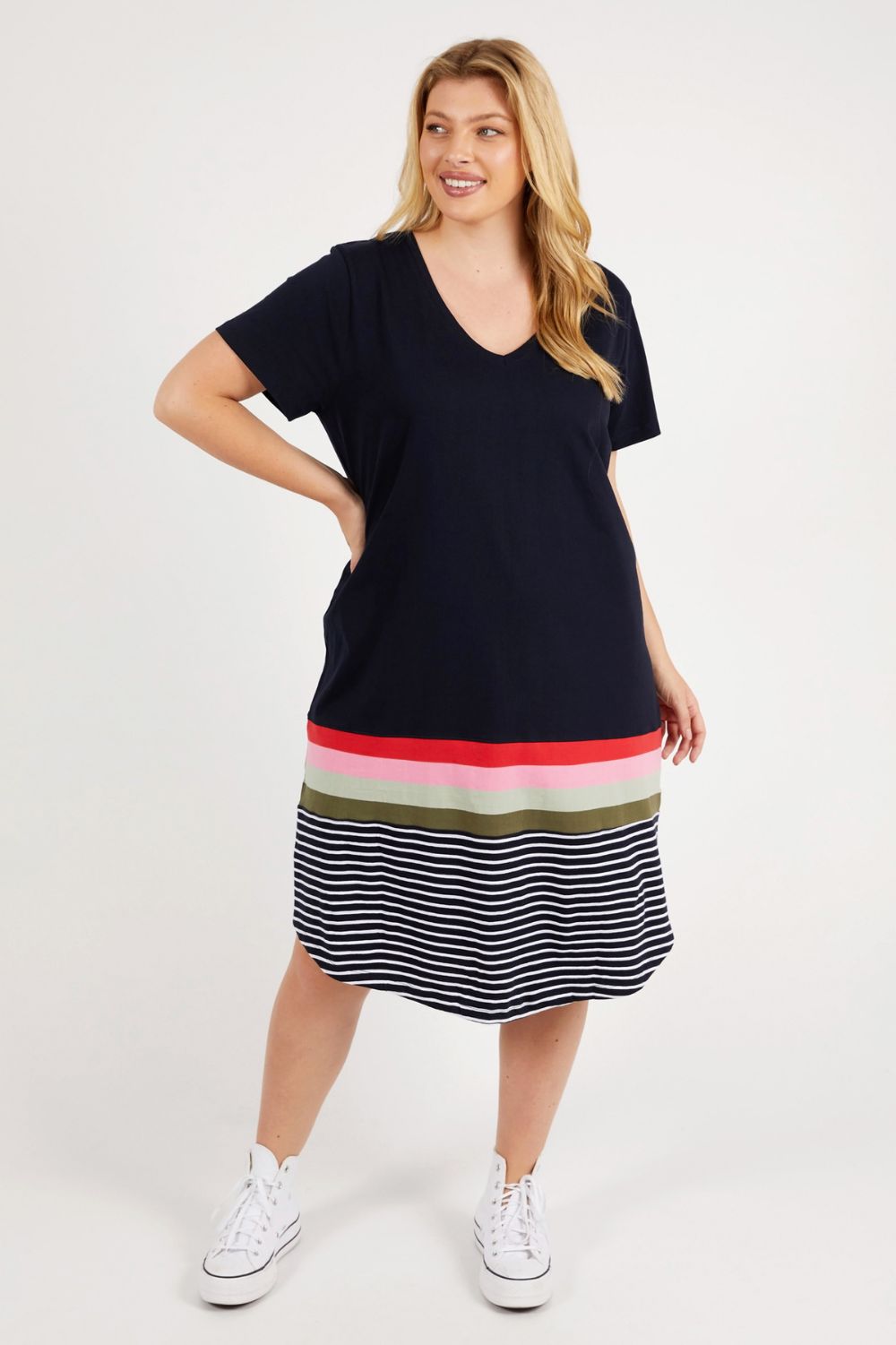 Elm Lifestyle Terra Tee Dress | Navy & White Stripe_Silvermaple Boutique