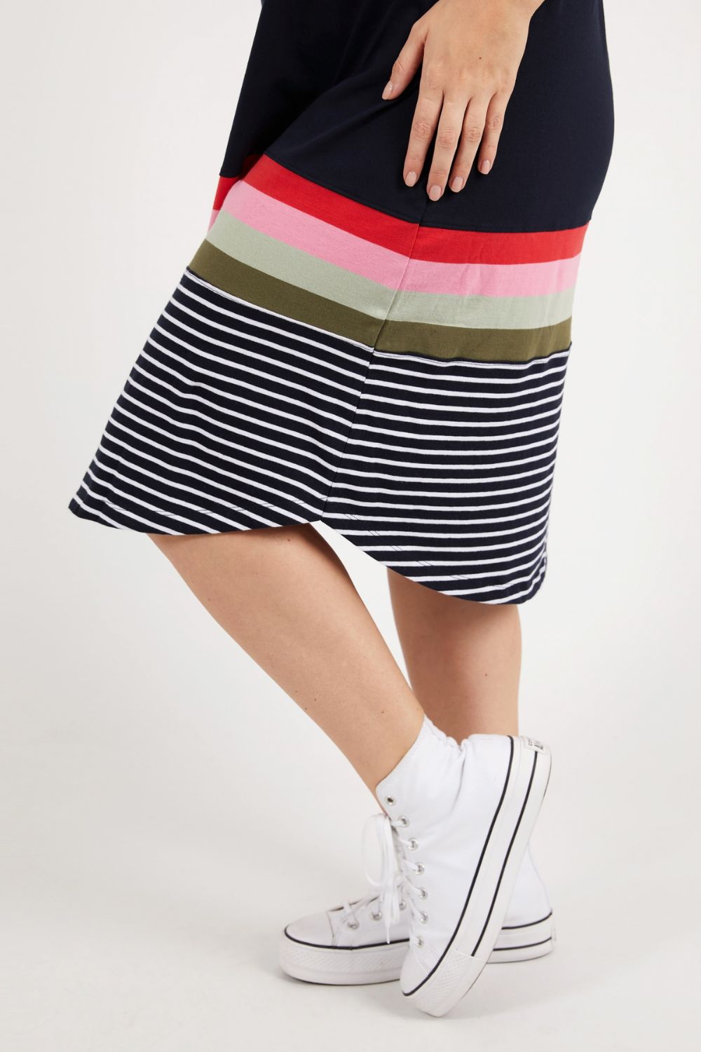 Elm Lifestyle Terra Tee Dress | Navy & White Stripe_Silvermaple Boutique