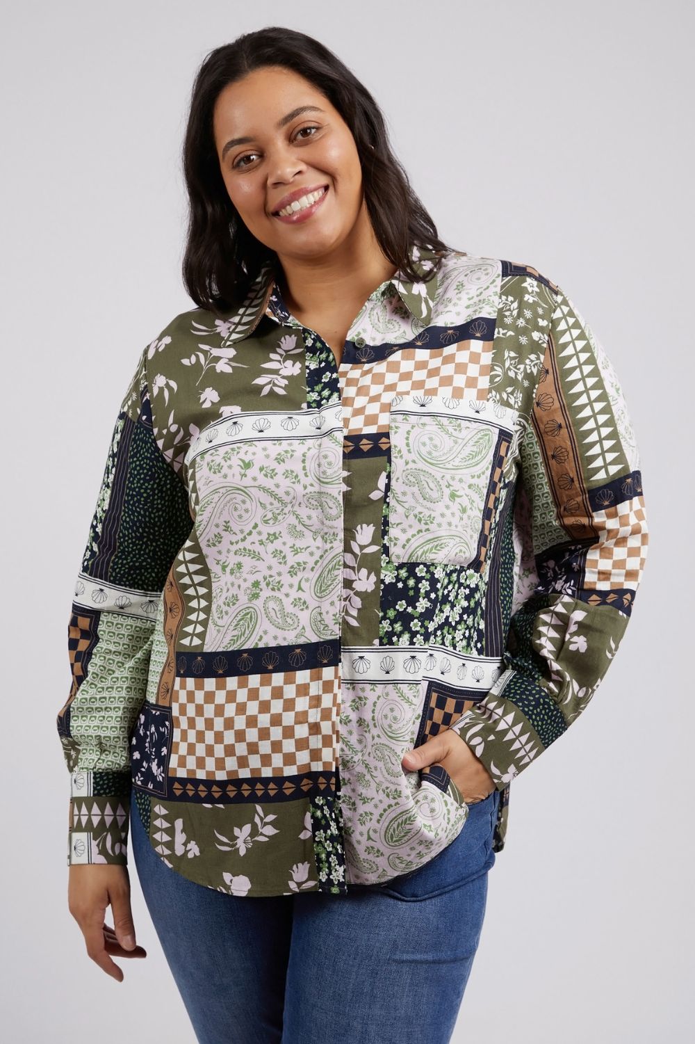 Elm Lifestyle Vetiver Patchwork Shirt | Patchwork Print _Silvermaple Boutique