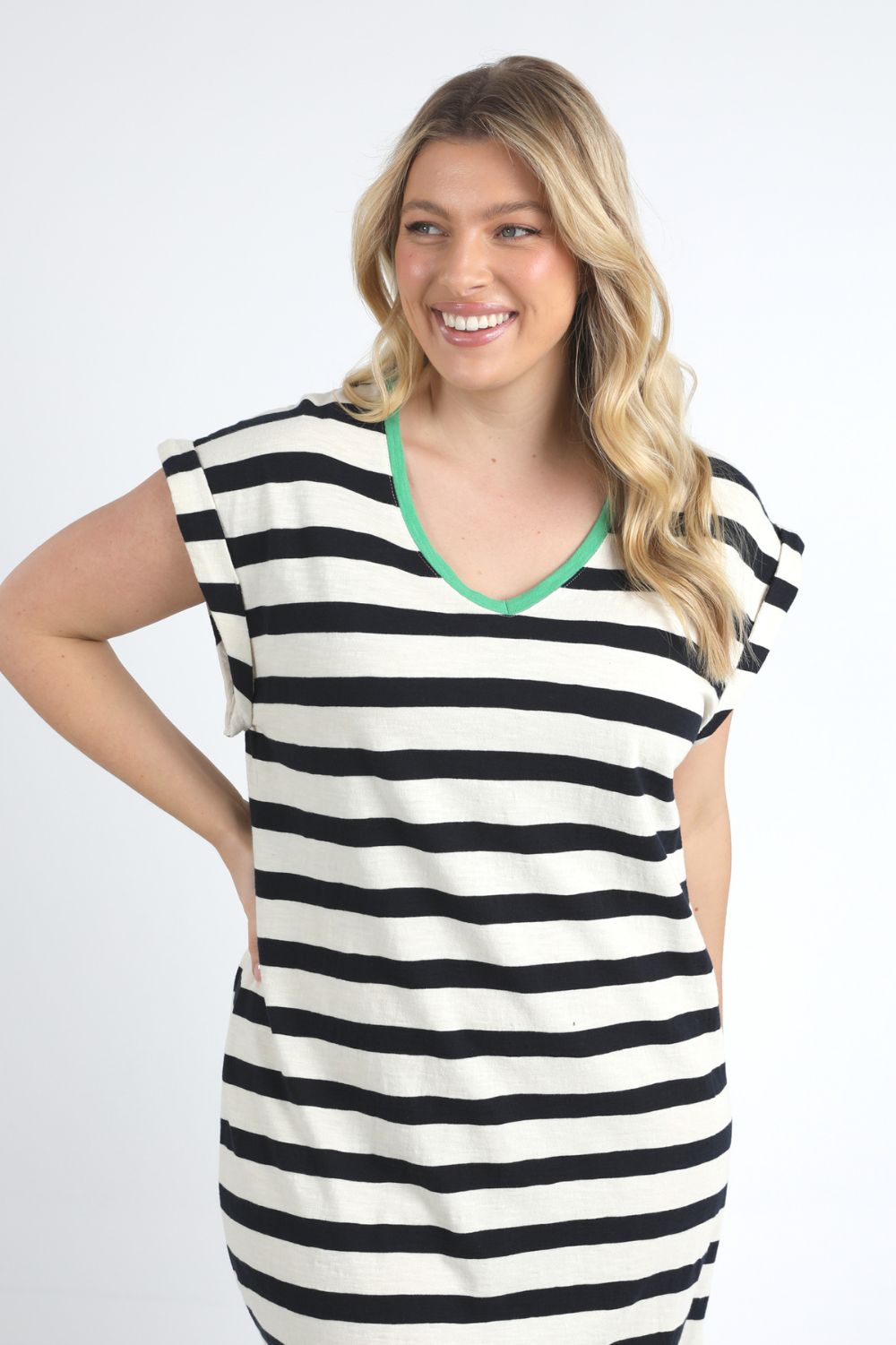 Elm Lifestyle Sunny Tee Dress | Navy & White Stripe_Silvermaple Boutique