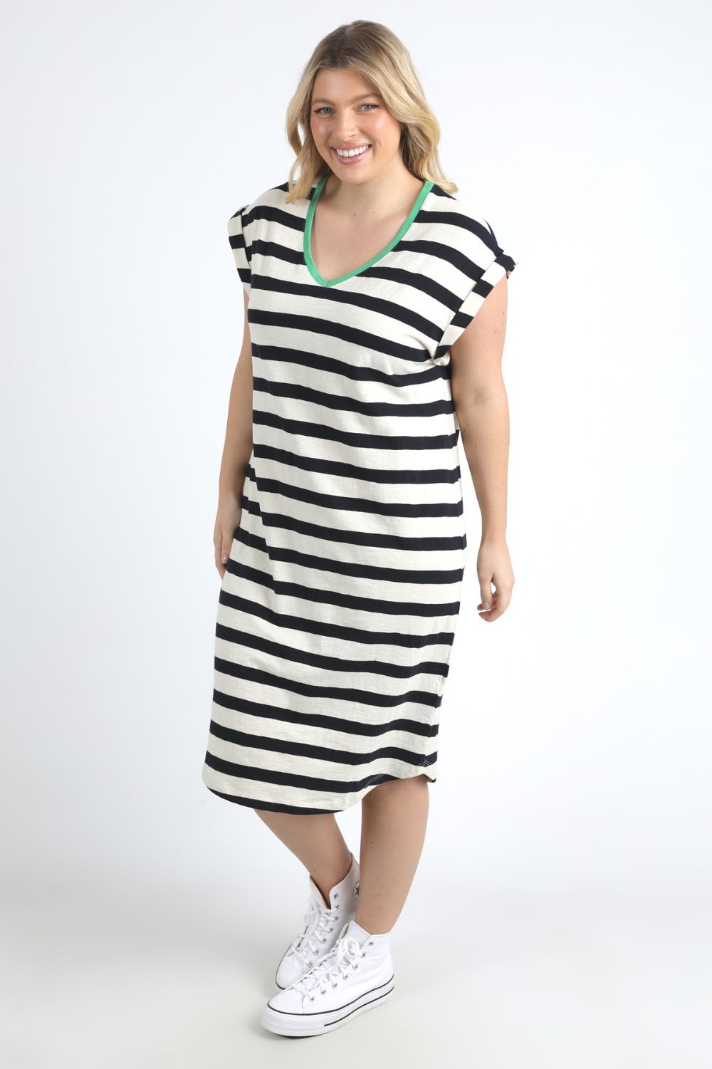 Elm Lifestyle Sunny Tee Dress | Navy & White Stripe_Silvermaple Boutique