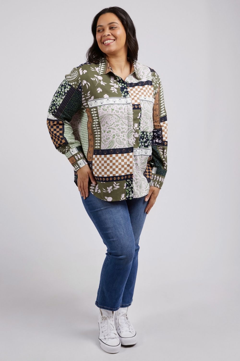 Elm Lifestyle Vetiver Patchwork Shirt | Patchwork Print _Silvermaple Boutique