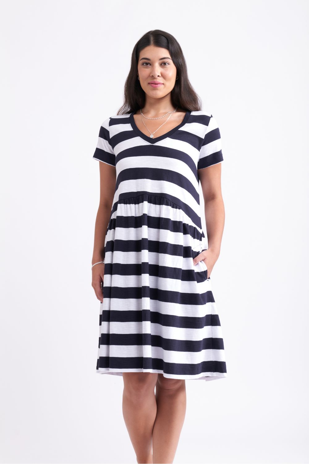 FOIL New Girl Dress | Navy Stripe_Silvermaple Boutique