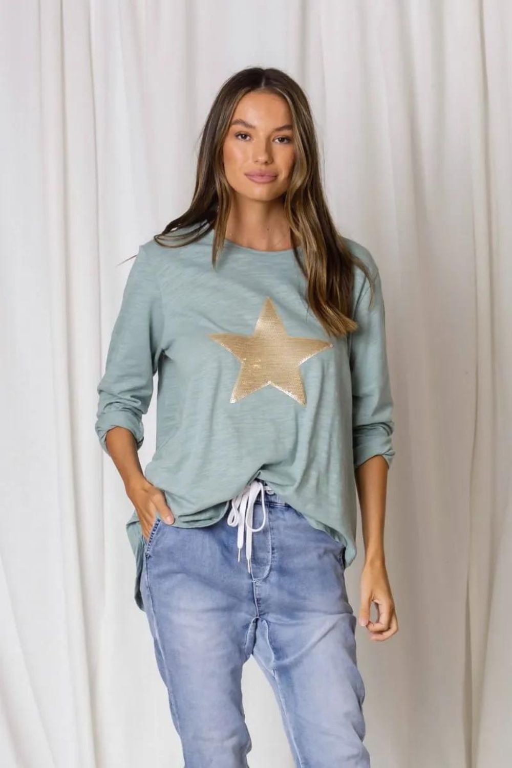 Fashion Express Billie Sequin Star Tee | Sage_Silvermaple Boutique