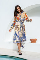 Fashion Express Tropical Sagrada Dress | Oatmeal/Cobalt_Silvermaple Boutique