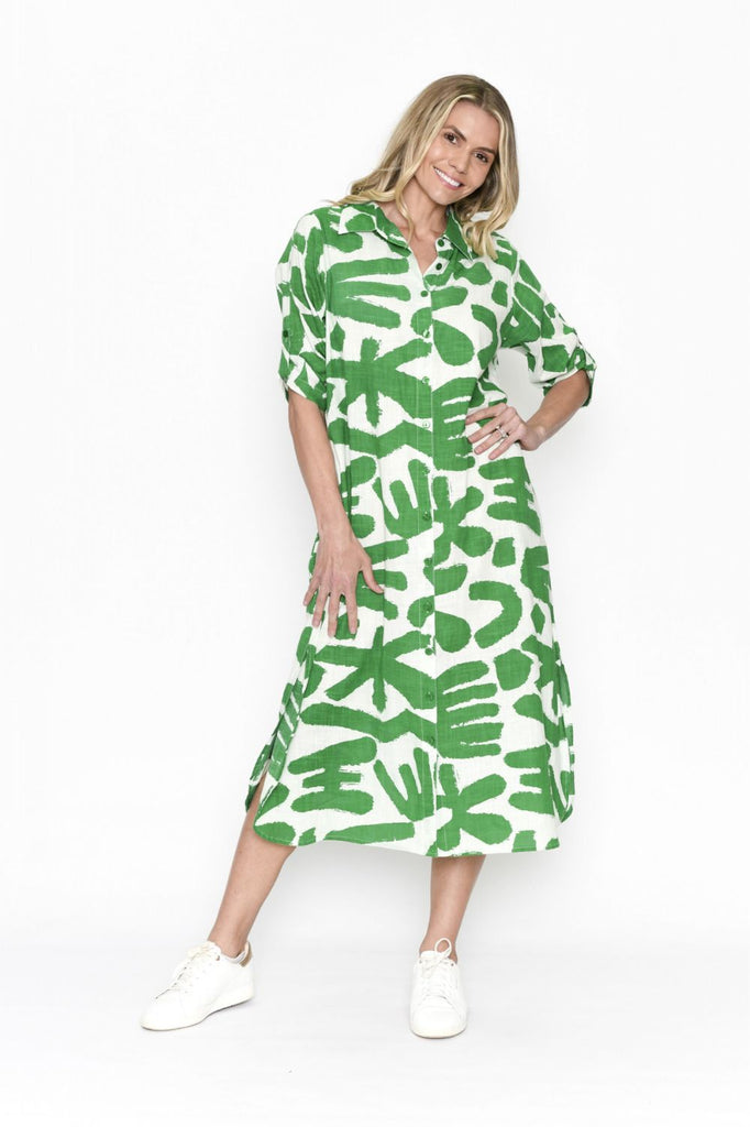 Fashion Express Sofia Shirt Dress | Green Abstract_Silvermaple Boutique