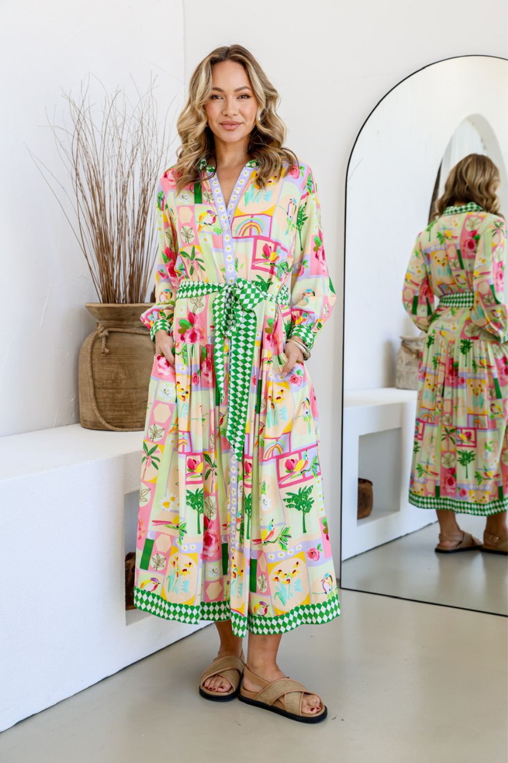 Fashion Express Parisian Summer Maxi Shirt Dress | Green/Lilac/Lemon_Silvermaple Boutique