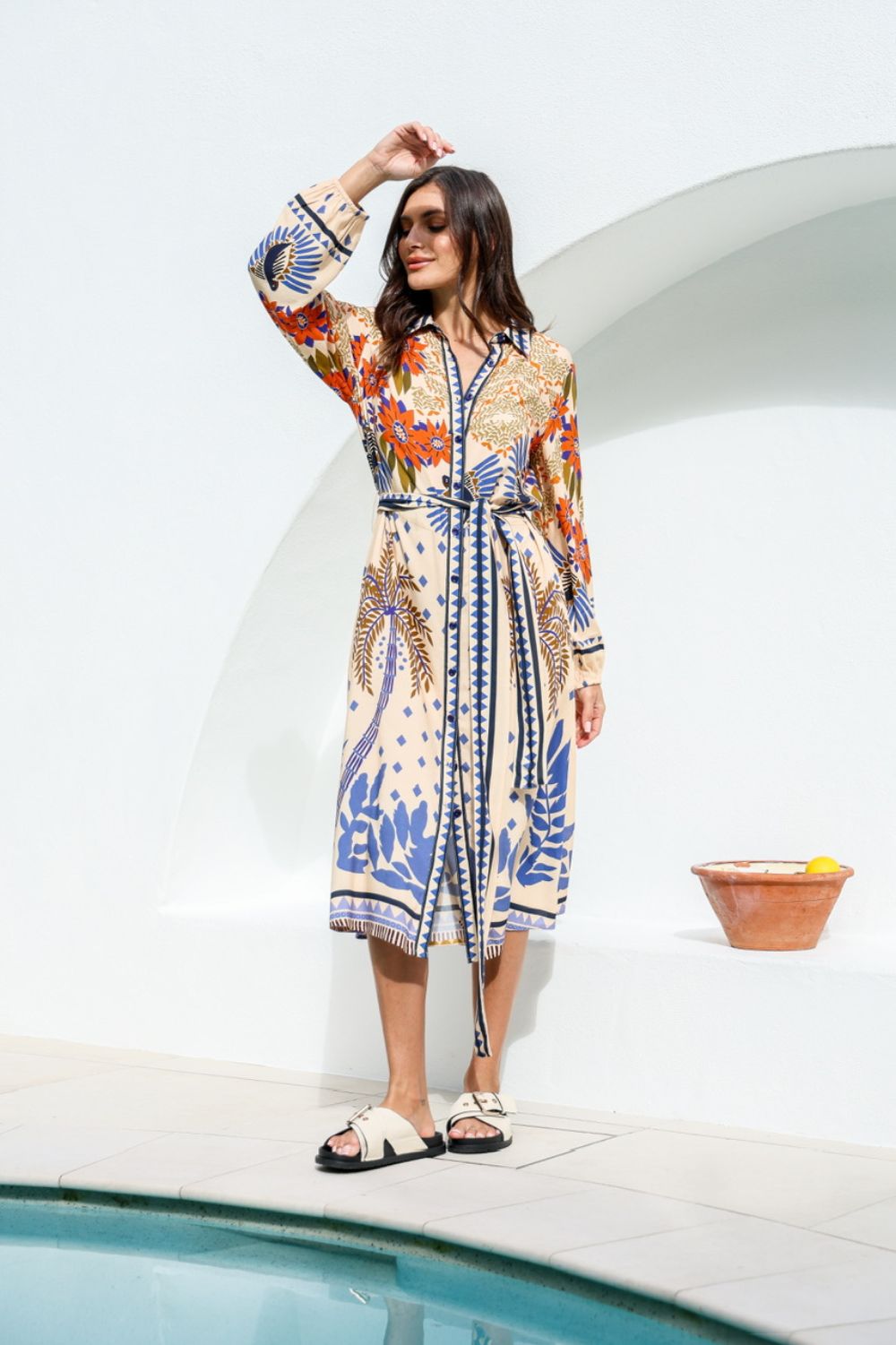 Fashion Express Tropical Sagrada Dress | Oatmeal/Cobalt_Silvermaple Boutique