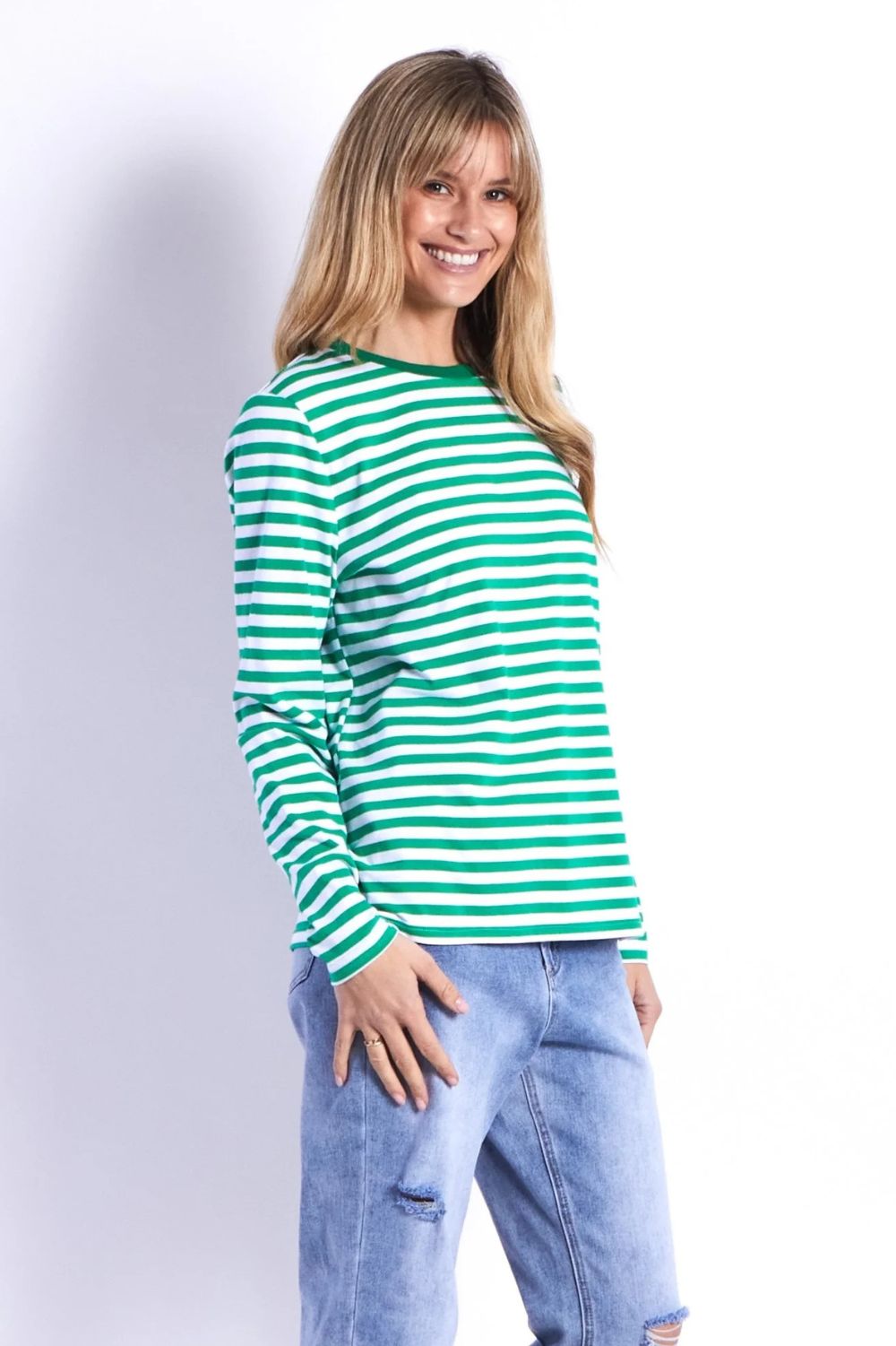 Fashion Express Brunswick Long Sleeve Top  | Green Stripes_Silvermaple Boutique