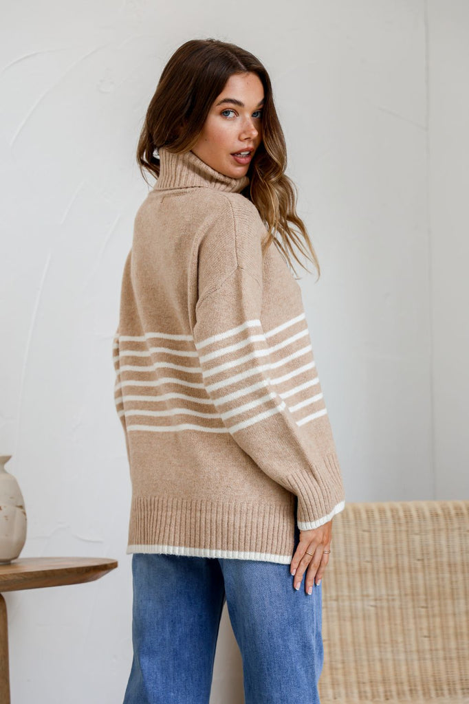 Fashion Express Gilbert Stripe Knit | Camel/White_Silvermaple Boutique