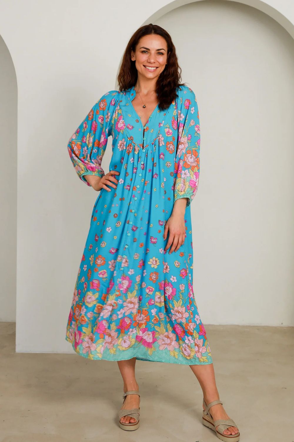 Fashion Express Brooklyn Midi Dress | Azure Floral_Silvermaple Boutique