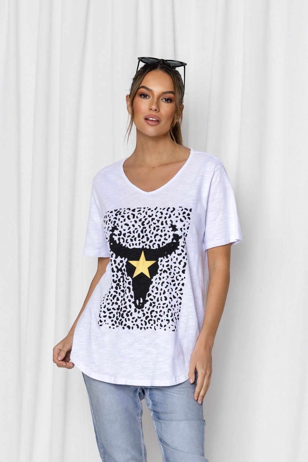 Fashion Express Dillan Steer Tee | White Leopard_Silvermaple Boutique