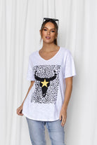 Fashion Express Dillan Steer Tee | White Leopard_Silvermaple Boutique