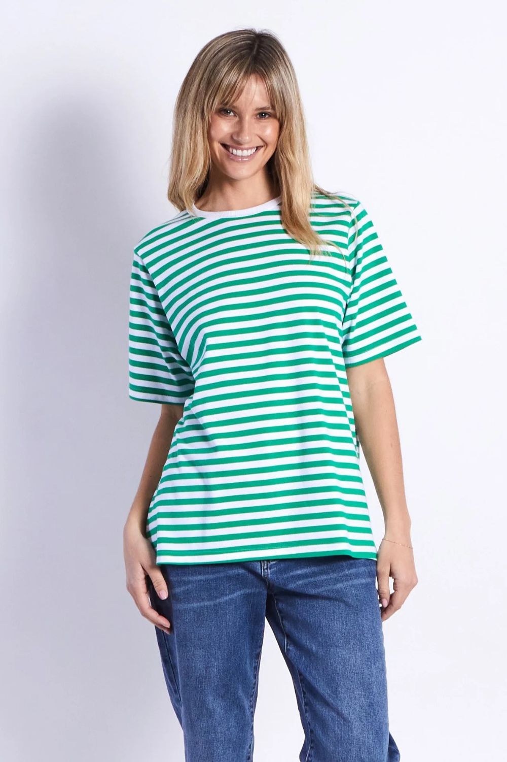 Fashion Express Brunswick Tee | Green Stripes_Silvermaple Boutique