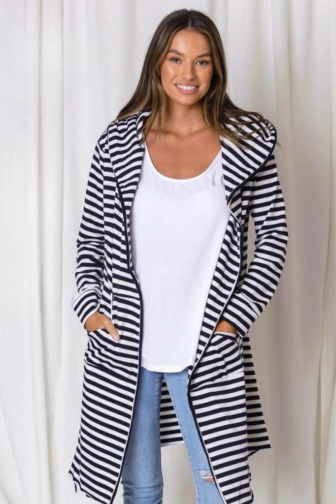 Fashion Express Hudson Stripe Cardi | Navy/White Stripe_Silvermaple Boutique