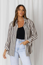 Fashion Express Solace Stripe Relaxed Shirt | Taupe/Black_Silvermaple Boutique