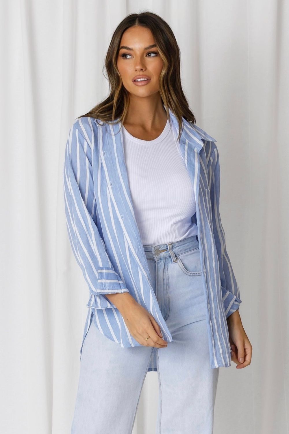 Fashion Express Solace Stripe Relaxed Shirt | Sky/White_Silvermaple Boutique