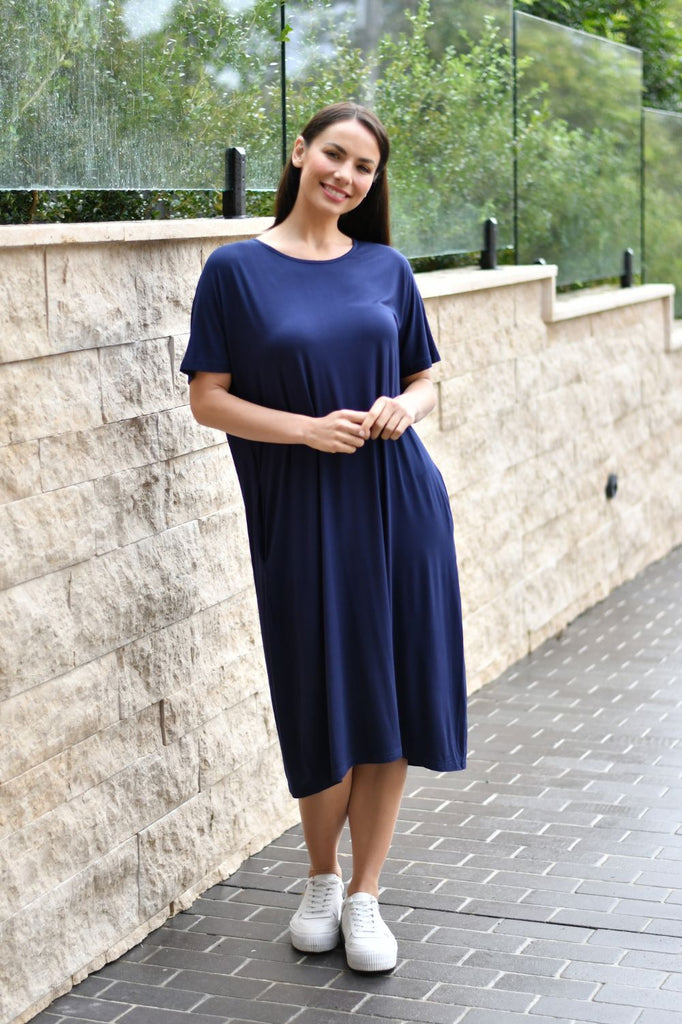 Fashion Express Basic Pocket Jersey Dress | Navy_Silvermaple Boutique