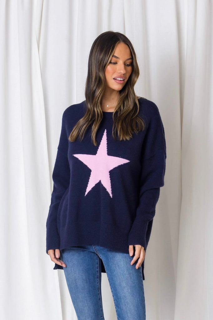 Fashion Express Azalia Star Knit | Navy/Pink_Silvermaple Boutique