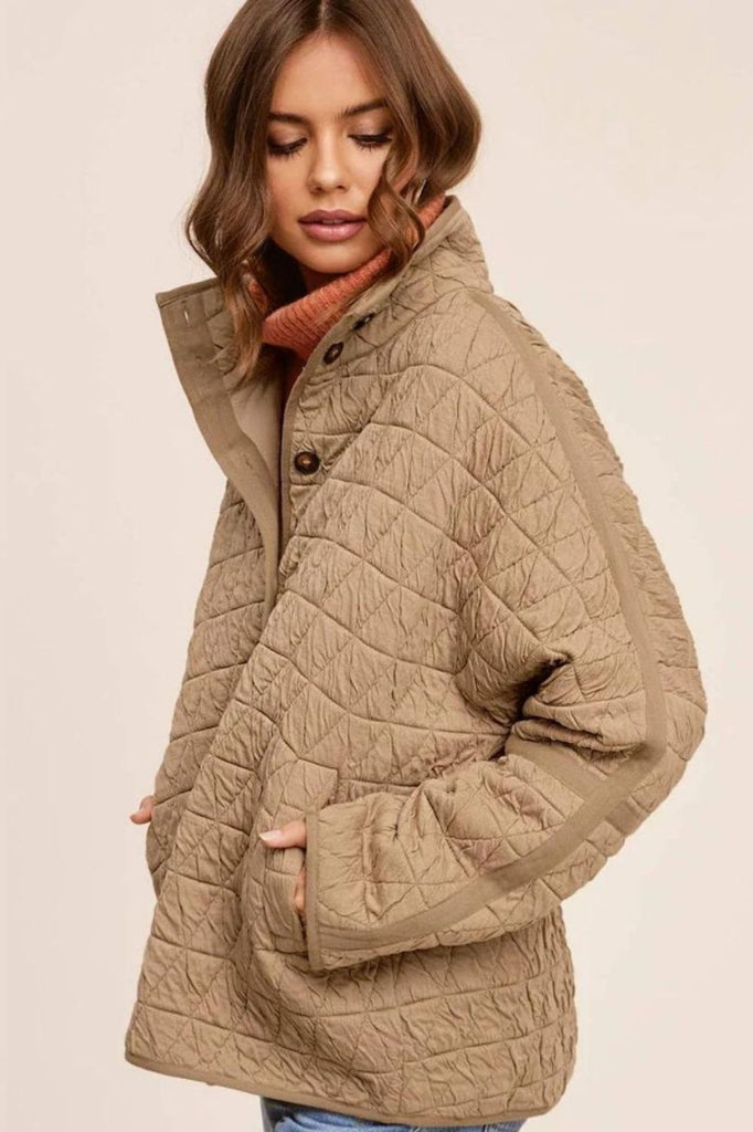 Fashion Express Quilted Funnel Neck Jacket | Camel_Silvermaple Boutique