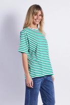 Fashion Express Brunswick Tee | Green Stripes_Silvermaple Boutique