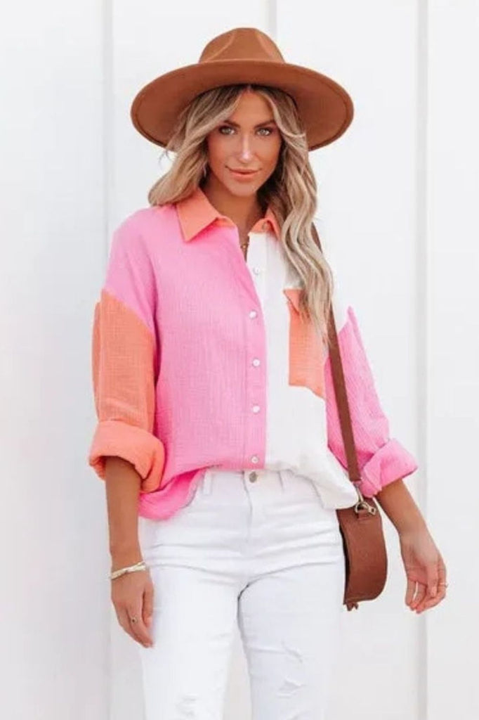 Fashion Express Contrast Patch Pocket Shirt | Pink_Silvermaple Boutique
