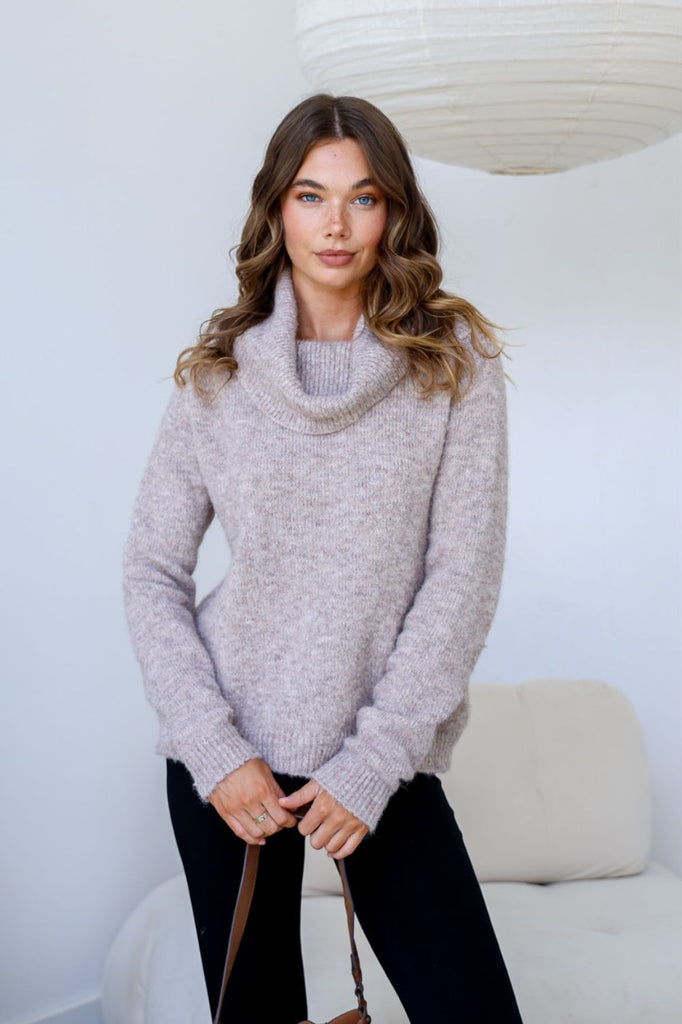 Fashion Express Cowl Neck Knit | Mocha_Silvermaple Boutique