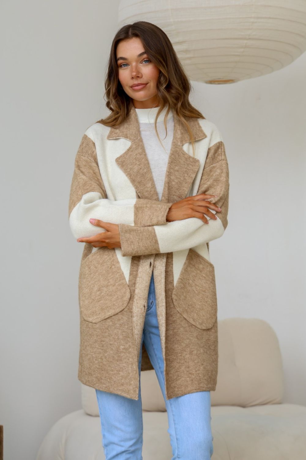 Fashion Express Dakota Colour Block Coatigan | Mocha/Winter White_Silvermaple Boutique