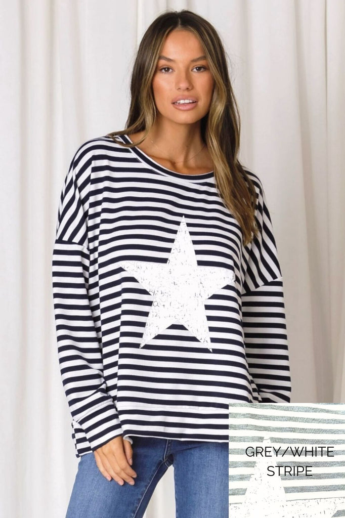 Fashion Express Sadie Stripe Star Sweat | Grey/White_Silvermaple Boutique
