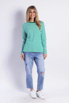 Fashion Express Brunswick Long Sleeve Top  | Green Stripes_Silvermaple Boutique