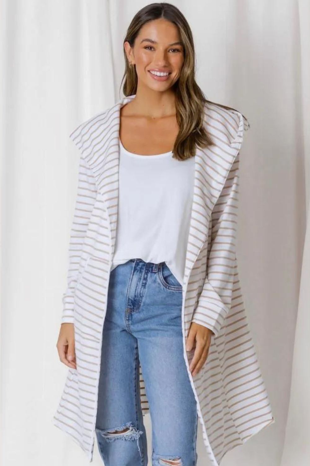 Fashion Express Hudson Stripe Cardi | Beige Stripe_Silvermaple Boutique