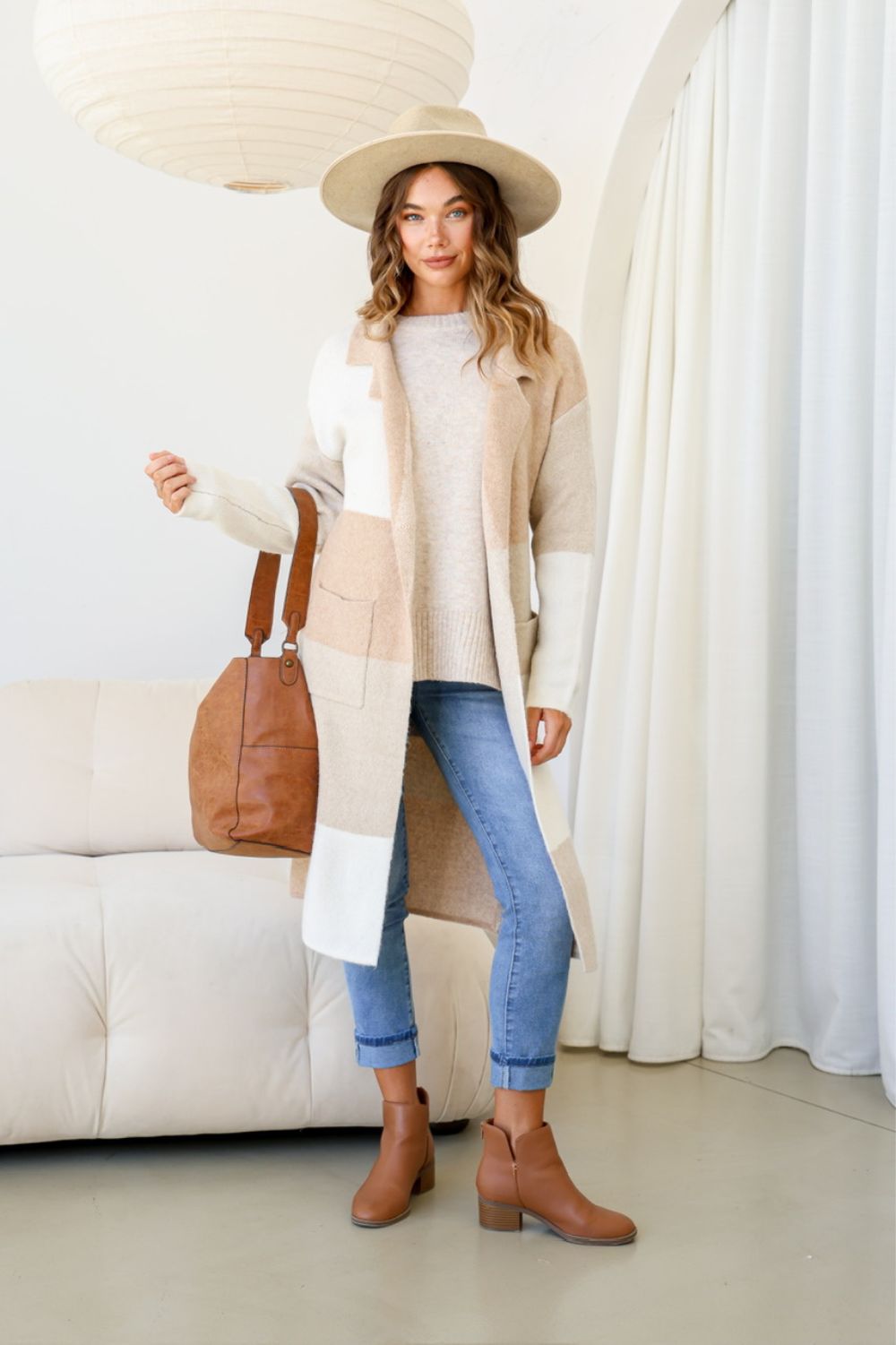 Fashion Express 5th Avenue Patchwork Coatigan | Tan/Latte_Silvermaple Boutique